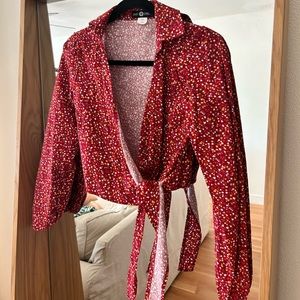 Long sleeve floral wrap blouse from urban outfitters, worn once, corduroy